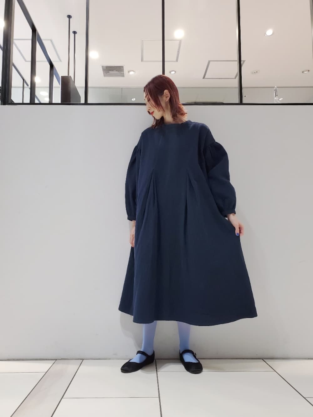 「ワンピース、ワンピーススタイル、ワンピースコーデ、綿麻、春コーデ、カジュアルコーデ、休日スタイル、休日コーデ、Du noir、pualcecin、pual ce cin、ピュアルセシン、相互フォロー」｜「PUAL CE CINの【Du noir】綿麻ダブルガーゼ2WAYワンピース（ワンピース、ブルー系）」を使った、nagashimaさん（レディース・160cm）の冬コーディネートの1枚目の写真