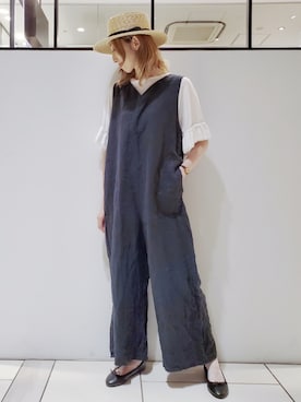 「袖フリル」｜「アイテム（サロペット/オーバーオール）」を使った、nagashimaさん（レディース・160cm）の夏コーディネート