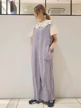 「付け襟」｜「アイテム（オールインワン・サロペット）」を使った、nagashimaさん（レディース・160cm）の夏コーディネート