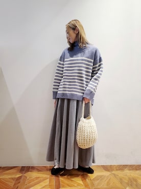 「ボーダーニット」｜「アイテム（バレエシューズ）」を使った、nagashimaさん（レディース・160cm）の秋コーディネート