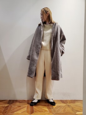 「コーデュロイパンツ」｜「アイテム（ノーカラーコート）」を使った、nagashimaさん（レディース・160cm）の冬コーディネート