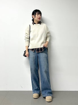 「体型カバー」｜「アイテム（スリッポン）」を使った、LINさん（レディース・164cm）の秋コーディネート
