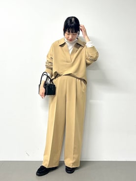 「BARNYARDSTORM（バンヤードストーム）のBARNYARDSTORM / マシュマロワイドパンツ【撥水・セットアップ対応】（スラックス）」を使った、LINさん（レディース・164cm）の秋コーディネート