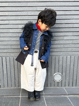 「アイテム（デニムジャケット）」を使った、harupiさん（キッズ・100cm）の冬コーディネート