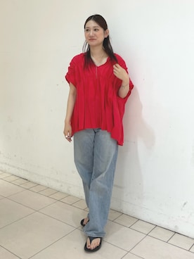 「リネンブラウス」｜横山ななさん（レディース・157cm）の夏コーディネート