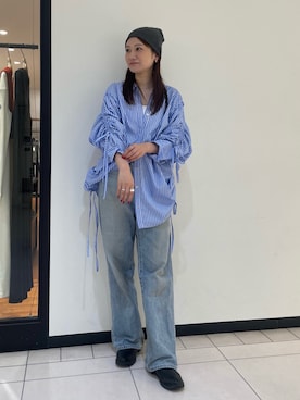 「アイテム（ニットキャップ/ビーニー）」を使った、横山ななさん（レディース・157cm）の秋コーディネート
