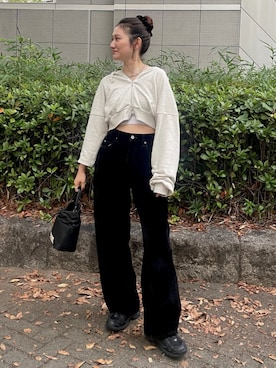 「Ungrid（アングリッド）のアイテム（パーカー）」を使った、横山ななさん（レディース・157cm）の秋コーディネート