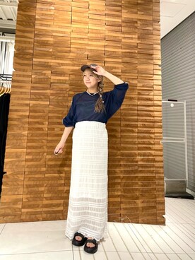「HEYUMM（ヘユム）のアイテム（スカート、ホワイト系）」を使った、kaoさん（レディース）の夏コーディネート