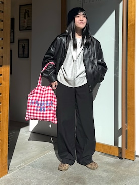 「冬」｜「アイテム（ライダースジャケット）」を使った、OUTDOORPRODUCTS中目黒店さん（レディース・158cm）の秋コーディネート