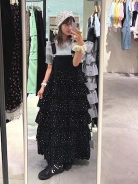 「w closet（ダブルクローゼット）のレース花柄ビーニー（キャップ、ホワイト系）」を使った、yunacode13さん（レディース・160cm）の夏コーディネート