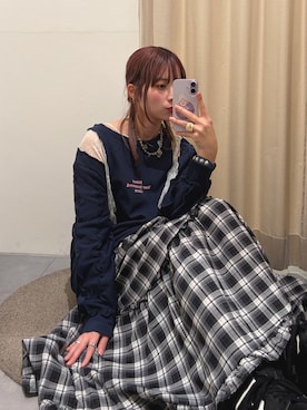 「w closet（ダブルクローゼット）のレースメロウスウェット（Tシャツ/カットソー、ブルー系）」を使った、yunacode13さん（レディース・160cm）の春コーディネート
