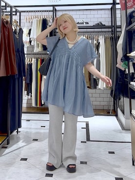 「LOWRYS FARM（ローリーズファーム）のパールタレンネックレス　249411（ネックレス）」を使った、asuuu33さん（レディース・155cm・20代）の夏コーディネート