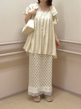 「LOWRYS FARM（ローリーズファーム）のカンドウフィットＫｎｉｔサンダル 637889（サンダル、ホワイト系）」を使った、asuuu33さん（レディース）の春コーディネート