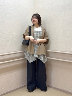 「LOWRYS FARM（ローリーズファーム）のイージーバギーデニム　601067（デニムパンツ、ブラック系）」を使った、asuuu33さん（レディース）の春コーディネート