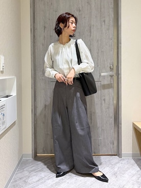 「GLOBAL WORK（グローバルワーク）のキレイつづく2WAYタック長袖/601017（Tシャツ/カットソー、ホワイト系）」を使った、hikaruさん（レディース）の秋コーディネート