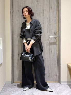 「GLOBAL WORK（グローバルワーク）のシルクブレンドクループルオーバー長袖/1051637（Tシャツ/カットソー、ホワイト系）」を使った、hikaruさん（レディース）の秋コーディネート