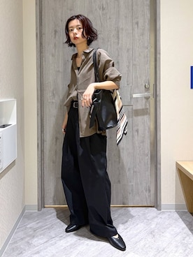 「GLOBAL WORK（グローバルワーク）のやさしソールVカットパンプス/1023336（パンプス、ブラック系）」を使った、hikaruさん（レディース）の秋コーディネート