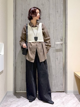 「GLOBAL WORK（グローバルワーク）の2WAYリボンビスチェ/1046540（その他トップス、ホワイト系）」を使った、hikaruさん（レディース）の秋コーディネート