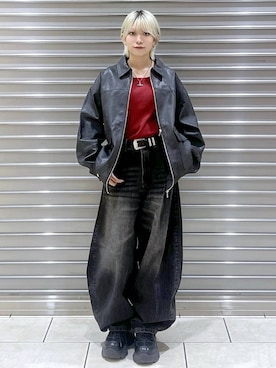「PBLIM（ページボーイリム）の《UNISEX》スラブブリーチデニム（デニムパンツ）」を使った、たなべさん（レディース・156cm）の秋コーディネート