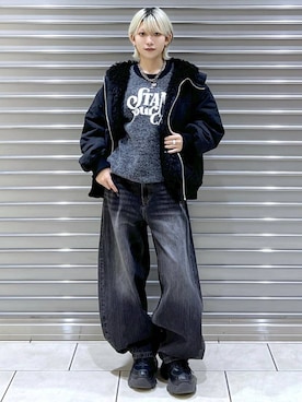 「PBLIM（ページボーイリム）の《UNISEX》スラブブリーチデニム（デニムパンツ）」を使った、たなべさん（レディース・156cm）の秋コーディネート