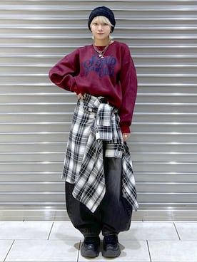 「PBLIM（ページボーイリム）の《UNISEX》スラブブリーチデニム（デニムパンツ）」を使った、たなべさん（レディース・156cm）の秋コーディネート