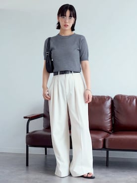 「メガネ」｜「アイテム（スラックス）」を使った、NOGLEさん（レディース・167cm）の夏コーディネート