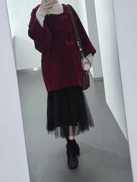 「アイテム（その他アウター、レッド系）」を使った、nananakanoさん（レディース・161cm）の秋コーディネート