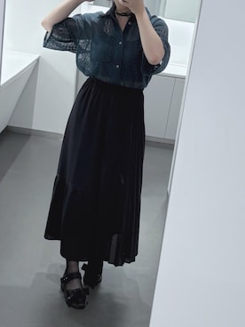 「MONO-MART（モノマート）のレースシアールーズ半袖シャツ（シャツ/ブラウス）」を使った、nananakanoさん（レディース・161cm）の夏コーディネート