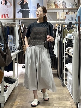 「GLOBAL WORK（グローバルワーク）のAiry Breezeフレアスカート/636606（スカート、ベージュ系）」を使った、nibakeryさん（レディース）の夏コーディネート