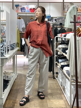 「GLOBAL WORK（グローバルワーク）のBeauteeスクエアタンク/289845（タンクトップ）」を使った、nibakeryさん（レディース・168cm・40代）の夏コーディネート