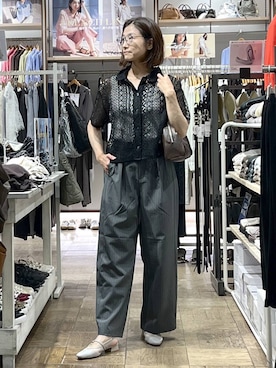「GLOBAL WORK（グローバルワーク）のノンストレスリッチワイドパンツ/632962（その他パンツ、グレー系）」を使った、nibakeryさん（レディース）の夏コーディネート