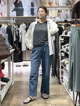 「GLOBAL WORK（グローバルワーク）のベーシックA4刺繍トート/ 316572（トートバッグ、パープル系）」を使った、nibakeryさん（レディース）の夏コーディネート