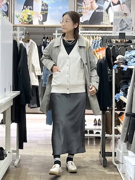 「GLOBAL WORK（グローバルワーク）のエアかる厚底ローファー/136031（ローファー、ホワイト系）」を使った、nibakeryさん（レディース）の春コーディネート