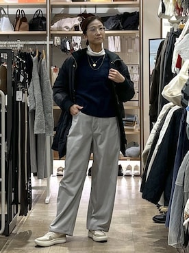 「アイテム（ダウンジャケット/コート）」を使った、nibakeryさん（レディース・168cm・40代）の秋コーディネート