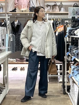 「GLOBAL WORK（グローバルワーク）のエアリュクスダウンフードブルゾン/495695（ダウンジャケット/コート）」を使った、nibakeryさん（レディース・168cm）の冬コーディネート