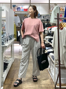 「GLOBAL WORK（グローバルワーク）のロゴキャンバス2WAYトート/ 286153（トートバッグ）」を使った、nibakeryさん（レディース・168cm・40代）の夏コーディネート