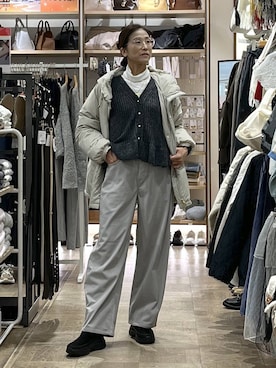 「GLOBAL WORK（グローバルワーク）のエアリュクスダウンフードブルゾン/495695（ダウンジャケット/コート）」を使った、nibakeryさん（レディース・168cm）の冬コーディネート