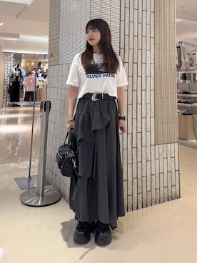 「PAGEBOY（ページボーイ）の【2WAY仕様】スタッズミニボストンバッグ（ショルダーバッグ、ブラック系）」を使った、アイさん（レディース・154cm）の夏コーディネート