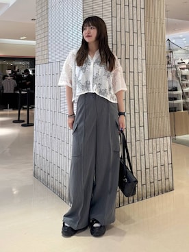 「PAGEBOY（ページボーイ）の＜自宅で洗える！イージーケア＞ スクエアネックリブタンク（タンクトップ、グレー系）」を使った、アイさん（レディース・154cm）の夏コーディネート