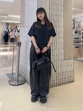 「PAGEBOY（ページボーイ）の【2WAY仕様】スタッズミニボストンバッグ（ショルダーバッグ、ブラック系）」を使った、アイさん（レディース・154cm）の夏コーディネート