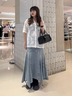 「PAGEBOY（ページボーイ）の【2WAY仕様】スタッズミニボストンバッグ（ショルダーバッグ、ブラック系）」を使った、アイさん（レディース・154cm）の夏コーディネート