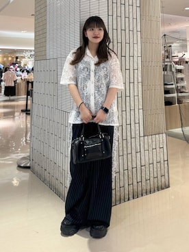 「PAGEBOY（ページボーイ）の【2WAY仕様】スタッズミニボストンバッグ（ショルダーバッグ、ブラック系）」を使った、アイさん（レディース・154cm）の夏コーディネート