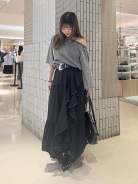 「PAGEBOY（ページボーイ）の＜まるでデニム見え！/紫外線カット/接触冷感/ストレッチ＞マルデニルーズネックトップス（Tシャツ/カットソー、グレー系）」を使った、アイさん（レディース・154cm）の夏コーディネート