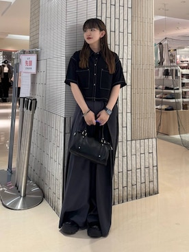 「PAGEBOY（ページボーイ）の【2WAY仕様】スタッズミニボストンバッグ（ショルダーバッグ、ブラック系）」を使った、アイさん（レディース・154cm）の夏コーディネート