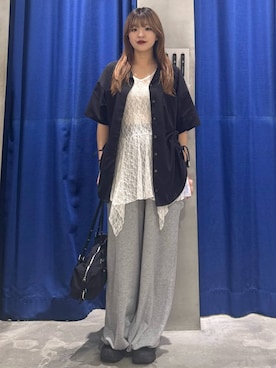 「PAGEBOY（ページボーイ）のデカポウラケパンツ【4color・2size】（スウェットパンツ、グレー系）」を使った、アイさん（レディース・154cm）の春コーディネート
