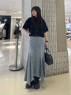 「PAGEBOY（ページボーイ）の【2WAY仕様】スタッズミニボストンバッグ（ショルダーバッグ、ブラック系）」を使った、アイさん（レディース・154cm）の夏コーディネート