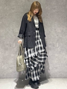 「PAGEBOY（ページボーイ）の【セットアップ対応】チェックMIXジャケット 《2サイズ展開》（テーラードジャケット）」を使った、アイさん（レディース・154cm）の秋コーディネート