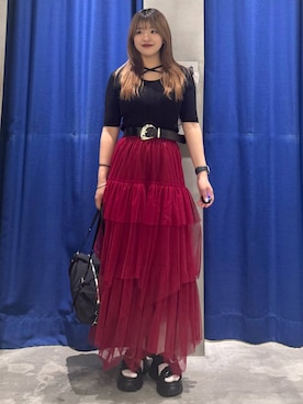 「PAGEBOY（ページボーイ）のヴィンテージバックルベルト（ベルト、ブラック系）」を使った、アイさん（レディース・154cm）の春コーディネート