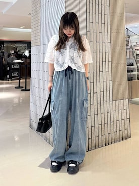 「PAGEBOY（ページボーイ）の≪S/M/Lの3サイズ展開≫ モードバックルスポサン（サンダル、ブラック系）」を使った、アイさん（レディース・154cm）の夏コーディネート
