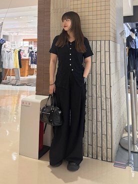 「PAGEBOY（ページボーイ）の【2WAY仕様】スタッズミニボストンバッグ（ショルダーバッグ、ブラック系）」を使った、アイさん（レディース・154cm）の夏コーディネート